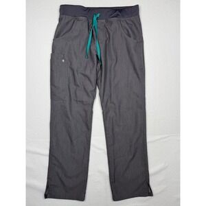 FIGS Technical Collection Scrub Pants Women Med Gray Heathered Teal Drawstring